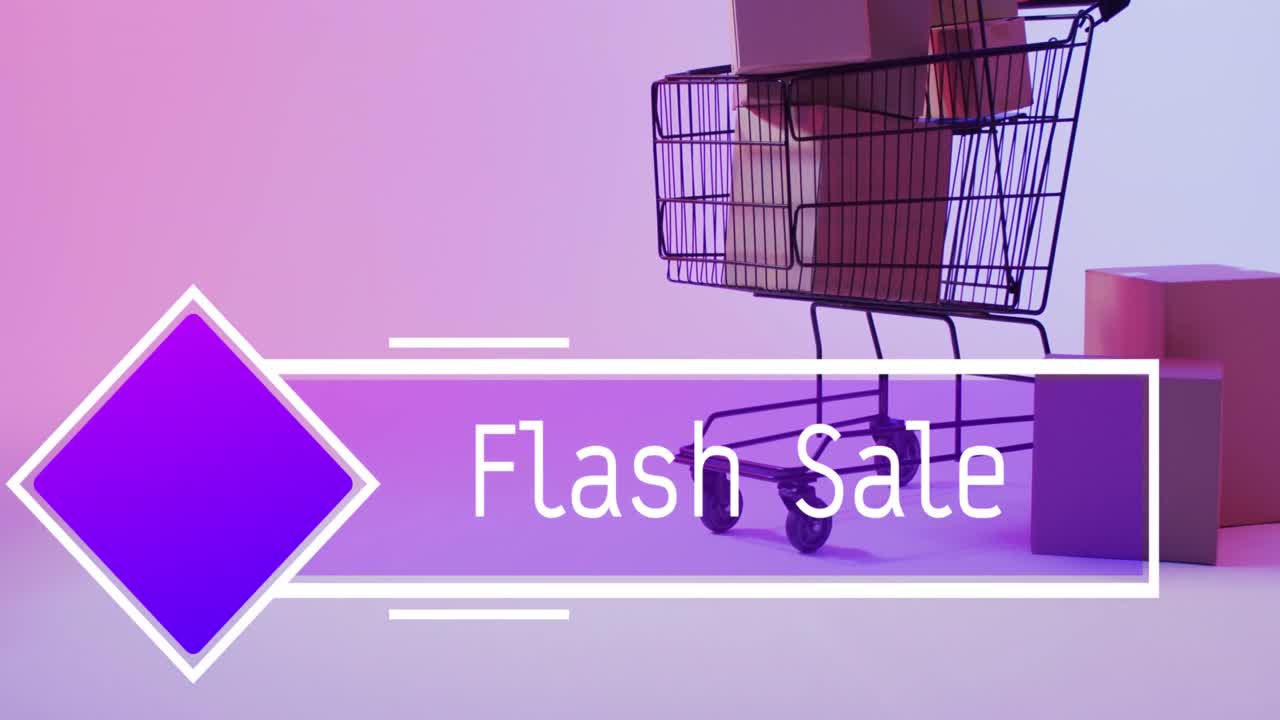 쇼핑 트롤리 위에 플래시 판매 텍스트의 애니메이션