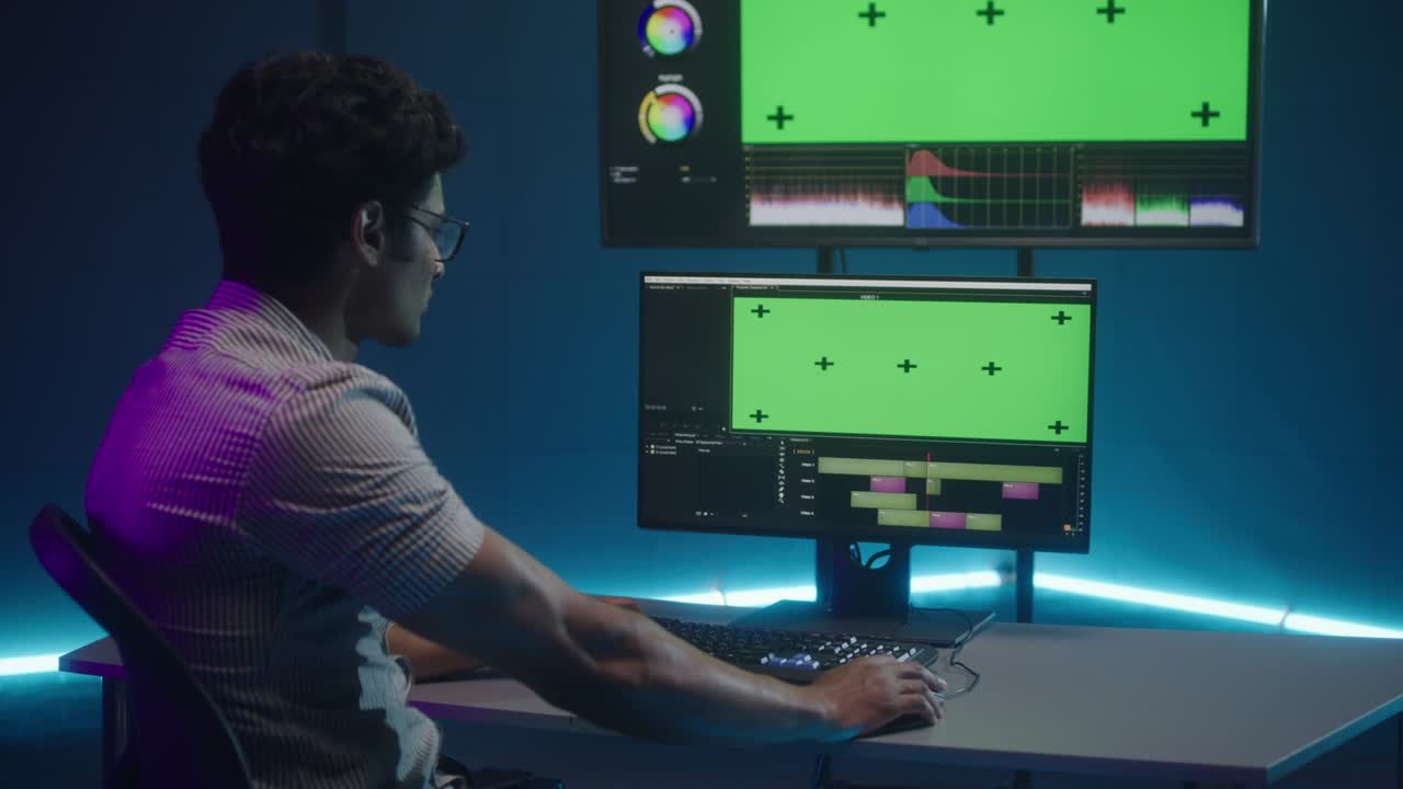 editor de video en el trabajo en la sala de edición