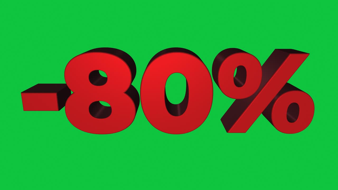 Red 3D minus 80 percent tilting forward and backward on green in a seamless loop