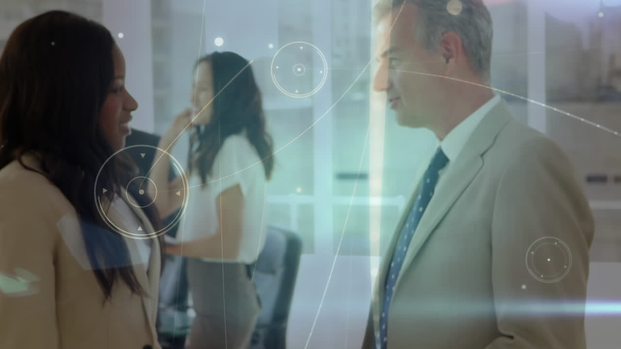 비즈니스맨과 비즈니스맨의 손잡이를 통해 연결망의 애니메이션