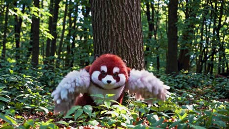 red panda with wings in forest