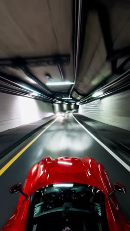 red sports car driving through a tunnel