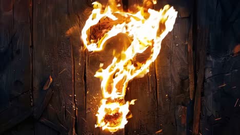 un fuego ardiendo en forma de signo de pregunta en una pared de madera