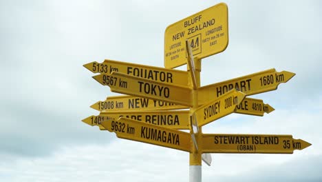 slowmo - stirling point sign, bluff, new zealand - close up