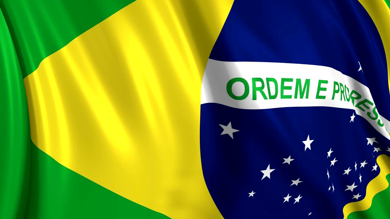 bandera brasileña en cámara lenta. la bandera se desarrolla suavemente en el viento