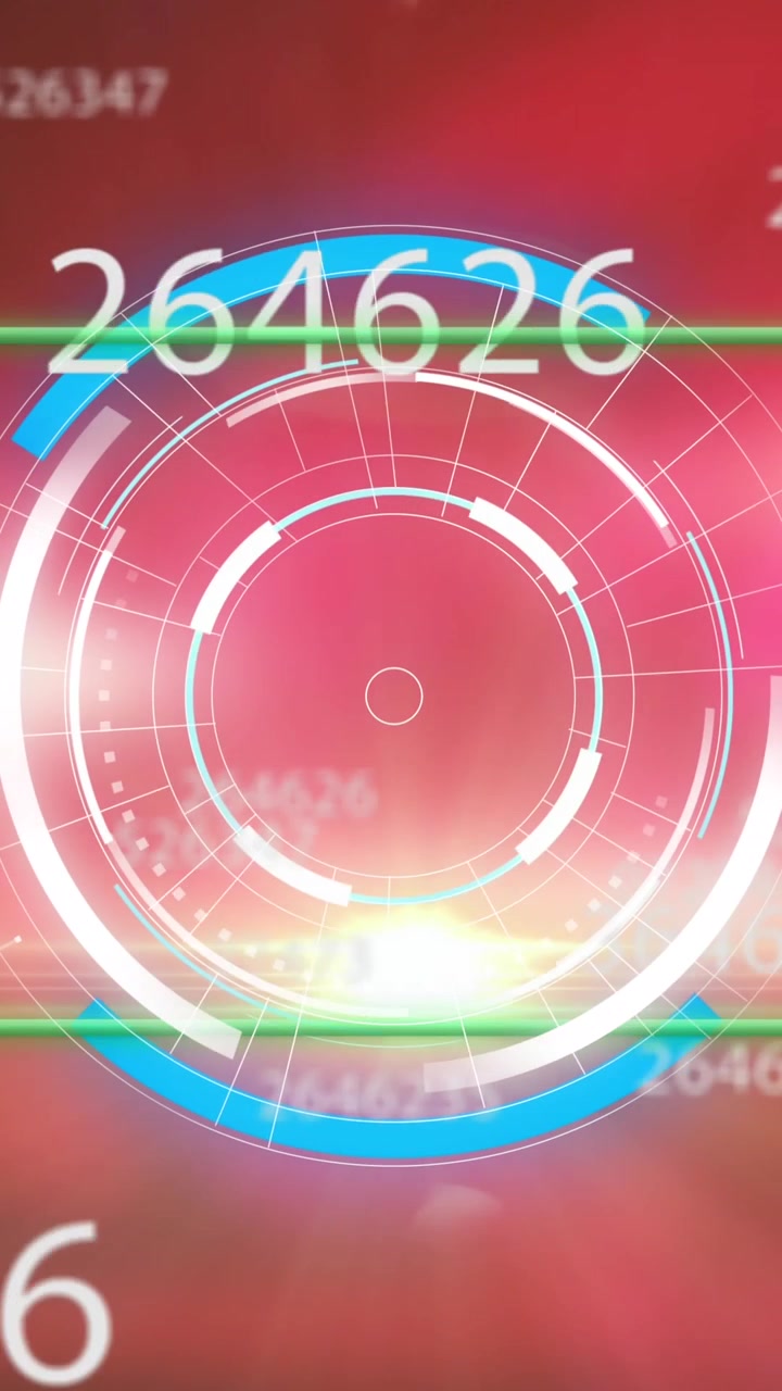 Animation of green square over circles, multiple numbers against abstract background