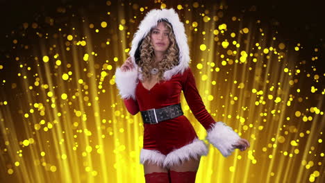 una mujer baila con un lindo disfraz de santa claus para el rodaje de discoteca de navidad.