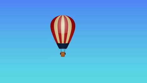 Animation-Eines-Heißluftballons,-Der-Auf-Blauem-Hintergrund-Fliegt