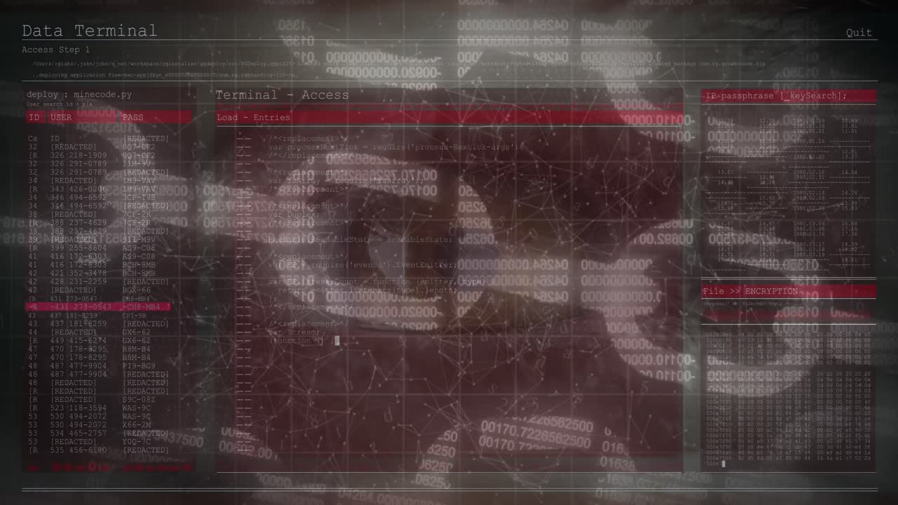 cadena de seguridad y red de conexiones a través de pantalla con procesamiento de datos contra el ojo humano