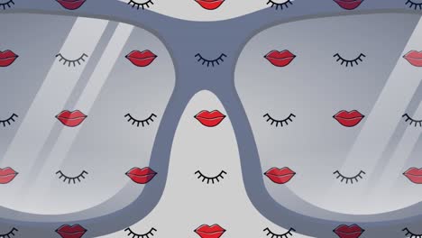 animación de labios y ojos iconos y gafas sobre fondo verde