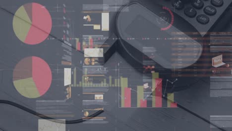 animation of graphs and financial data over payment terminal