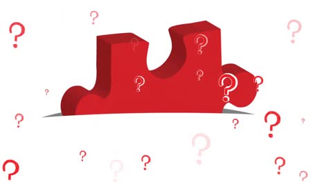 Animation-of-question-marks-and-red-puzzle-on-white-background