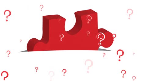 animation of question marks and red puzzle on white background