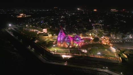 aerial view of dwarkadhish temple at night