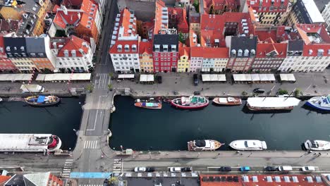 beautiful aerial view of colored traditional houses on nyhavn street, copenhagen, denmark