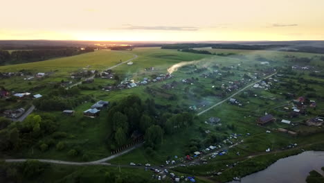 sunset over a russian village