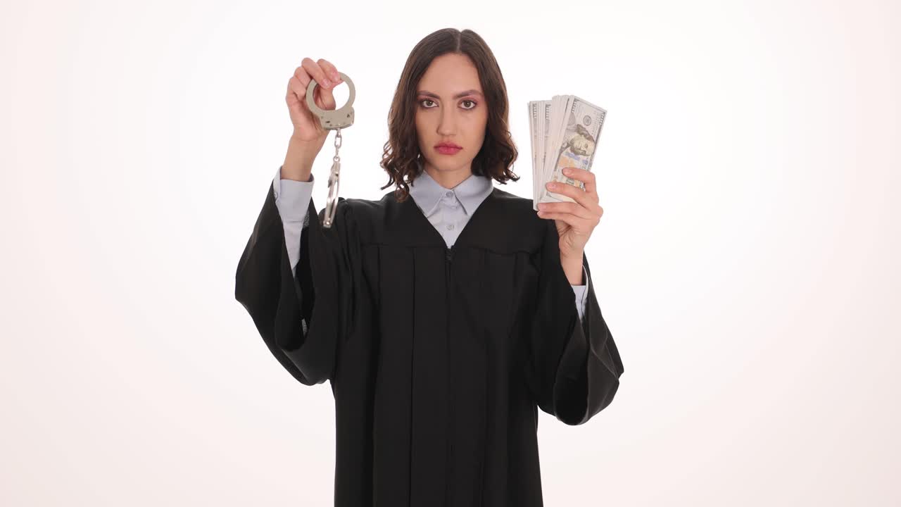 Corrupt Judge with Money and Handcuffs