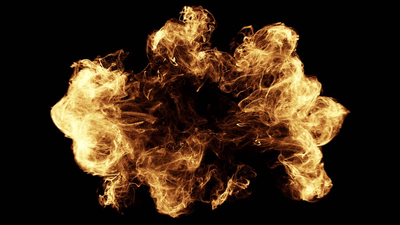 Fiery Particle Explosion Bursting on Black Background
