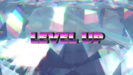 Animation-of-level-up-text-over-glowing-crystal