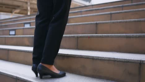 young woman rushing for work