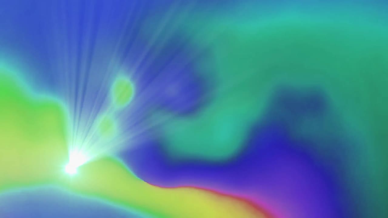 animación de un punto de luz sobre rastros de humo de colores en movimiento.