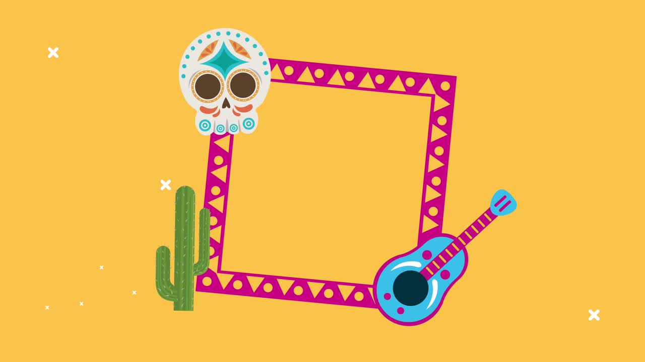 celebración del día de los muertos con cráneo y marco de guitarra
