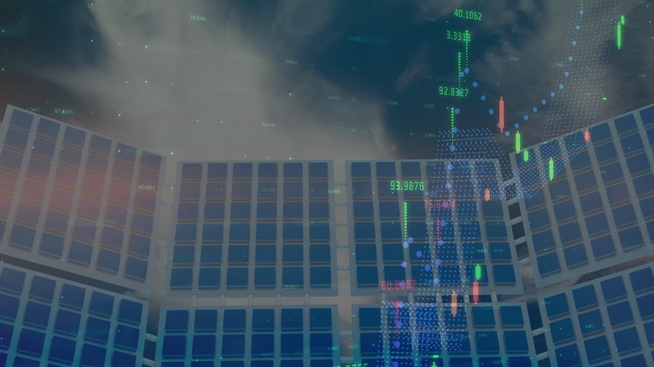 태양 전지 패널을 이용한 금융 데이터 처리 애니메이션