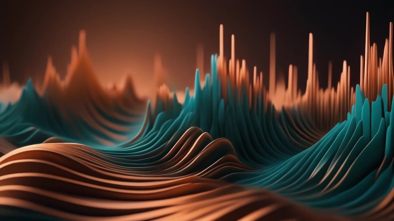 Abstract 3D Waveform Animation with Copper and Teal Lines