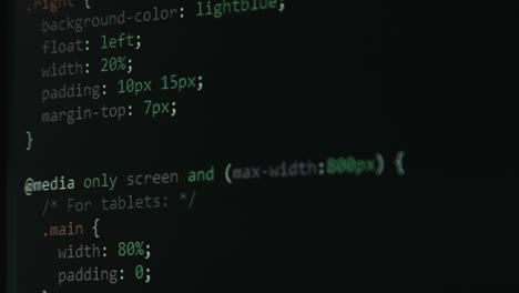 code screen with different colours being navigated with close up pixel details html