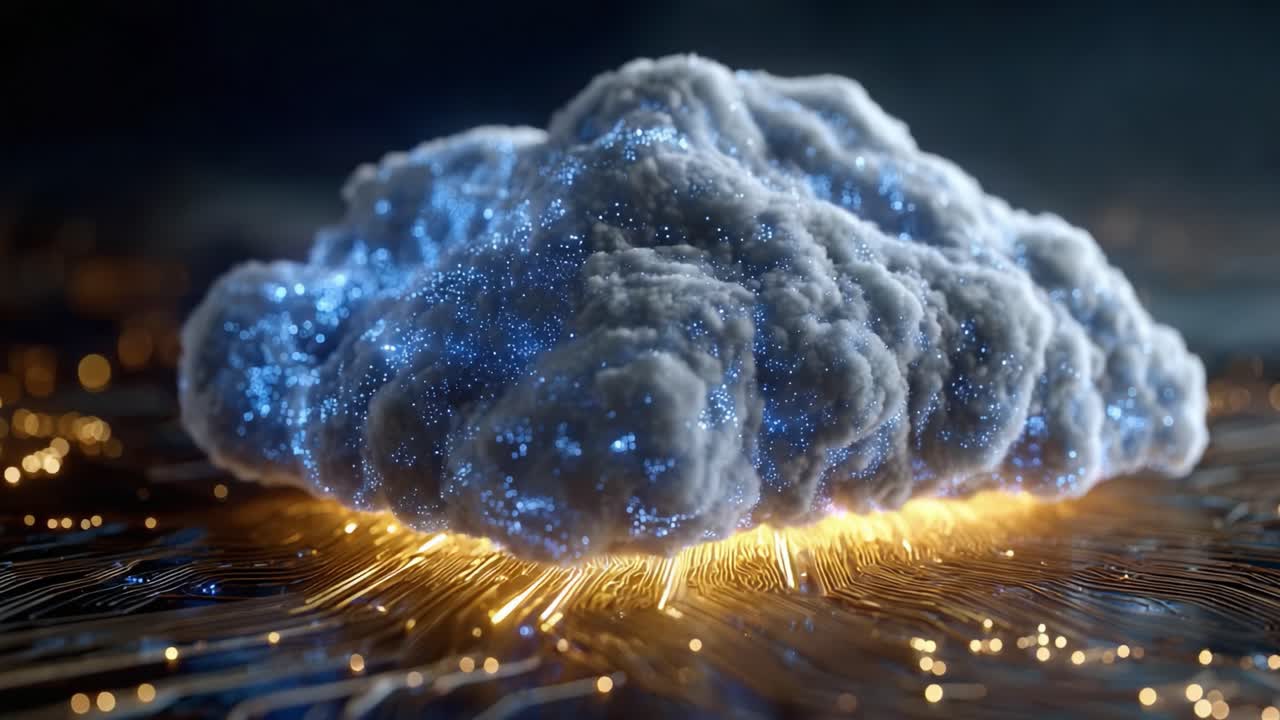 A Stunning Visualization of a Cosmic Cloud with Glittering Stars and Electric Light Effects, Capturing the Essence of Space and Technology in a Mysterious Atmosphere