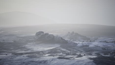 Antarctic-mountains-with-snow-in-fog