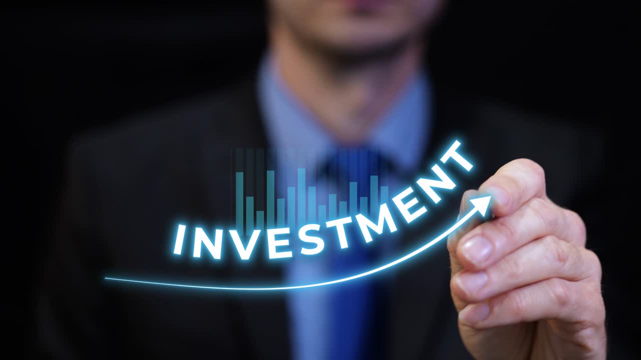 Businessman drawing an increasing graph, visualizing rising investment growth in business. 3D animation concept