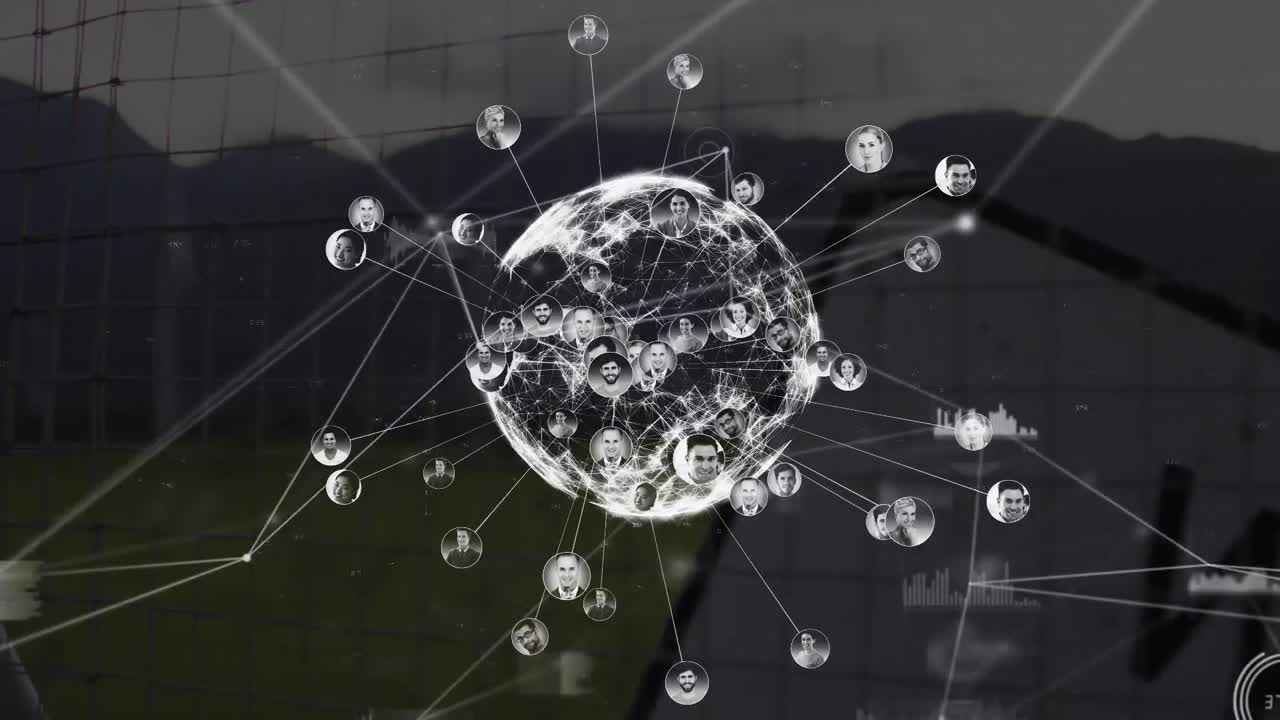 풍력 터빈 위의 연결 및 지구의 애니메이션