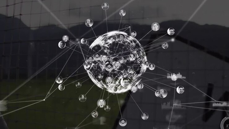 Animation of connections and globe over wind turbines