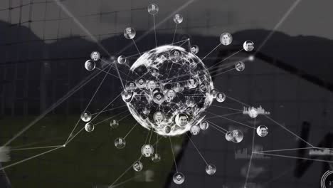 animación de las conexiones y el globo sobre las turbinas eólicas