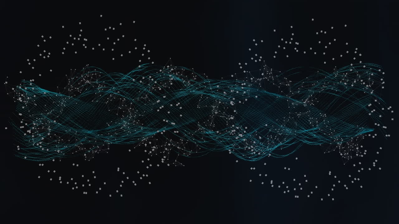 Animation of particles forming circle over dna molecule against black background