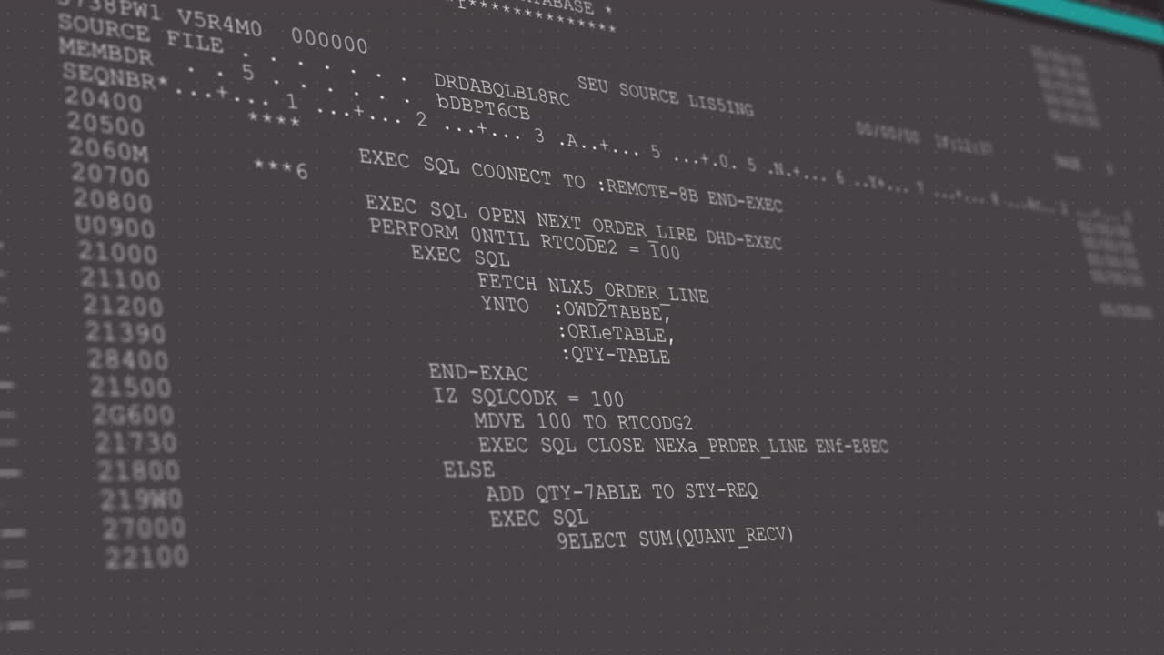 Animation of numbers and data processing over screen