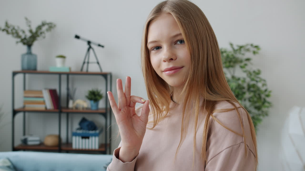 Teenage Girl Showing an Ok Hand Gesture