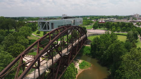 junction bridge over arkansas river in little rock, ar, usa - drone shot