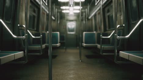 inside of the old non-modernized subway car in usa