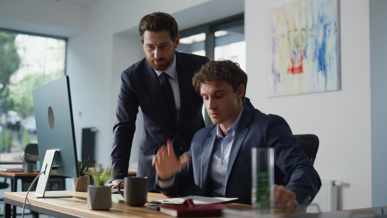 Creative managers talking web chat discussing business strategy office closeup