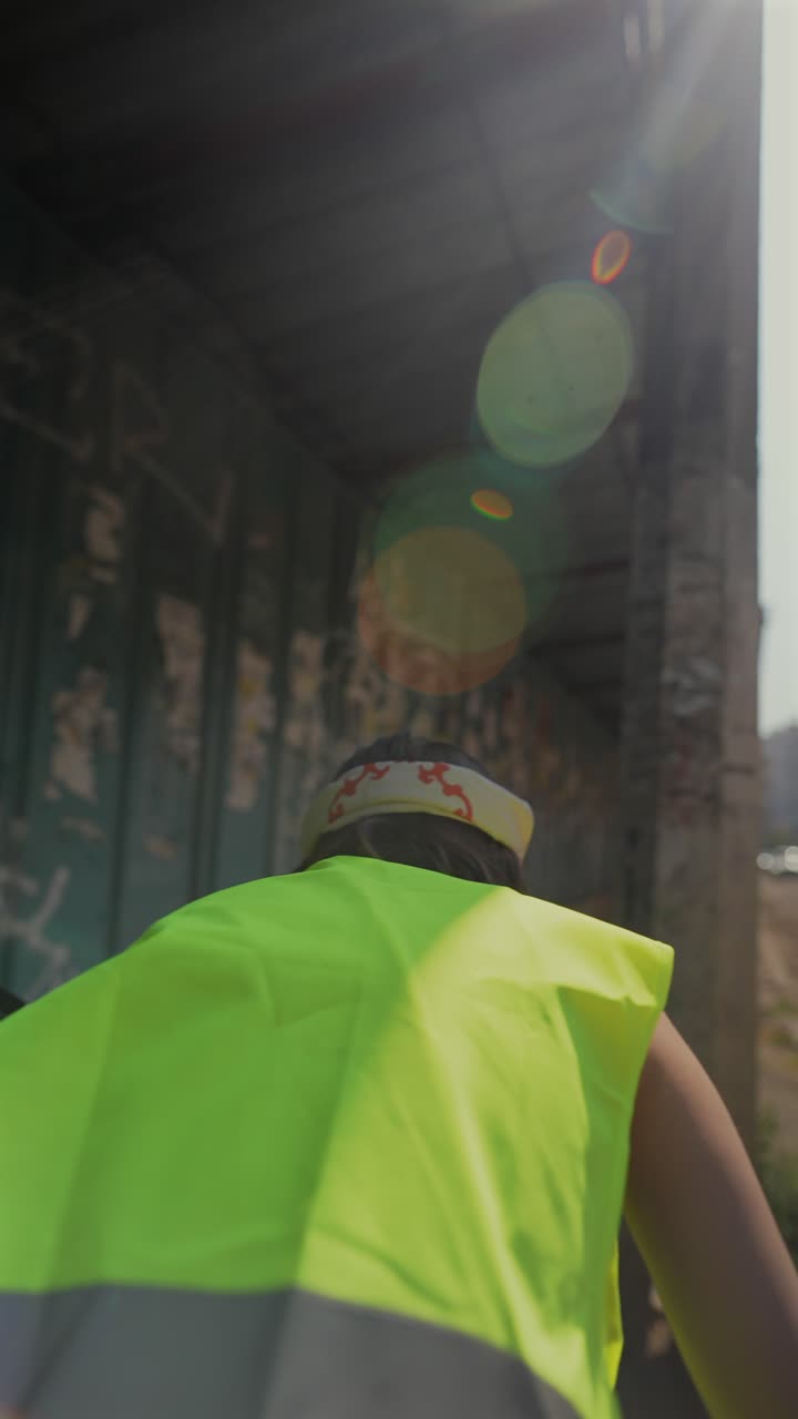 도시 지역 에서 일 하는 거리 청소사