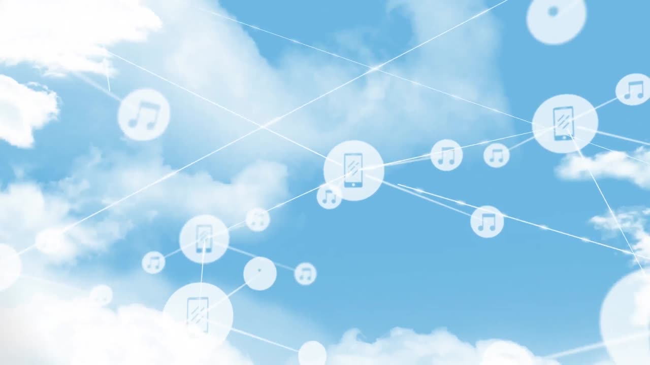 하늘 위의 아이콘으로 연결 네트워크의 애니메이션