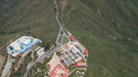 Acuaparque-Nacional-del-Chicamocha,-Water-Park-and-Buildings-on-Famous-Tourist-Destination-in-Colombia,-Drone-Aerial-View