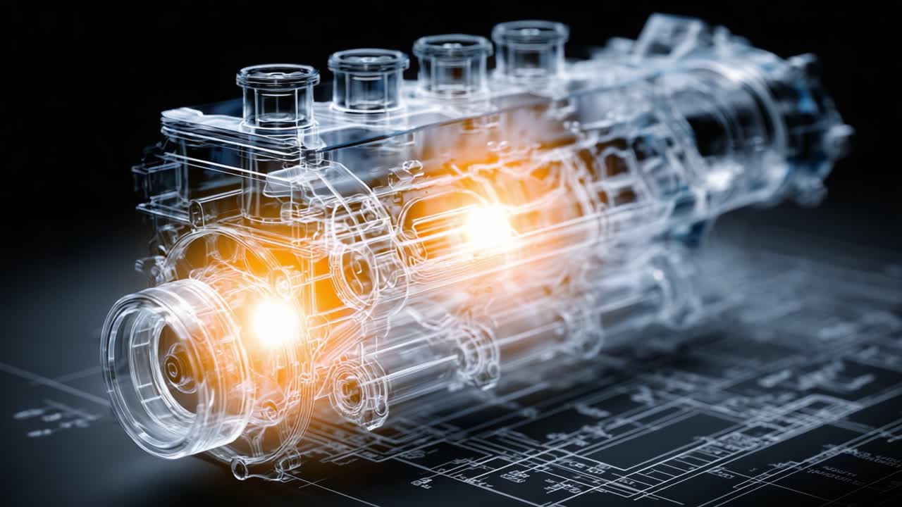 A Detailed Exploration of Engine Mechanics: An Insight into the Anatomy and Functionality of a Transparent Engine with Illuminated Components