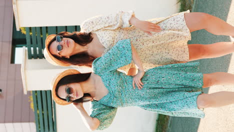 dos mujeres con vestidos de flores