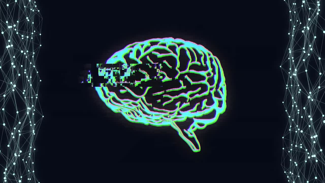 Animation of human brain and connections on black background