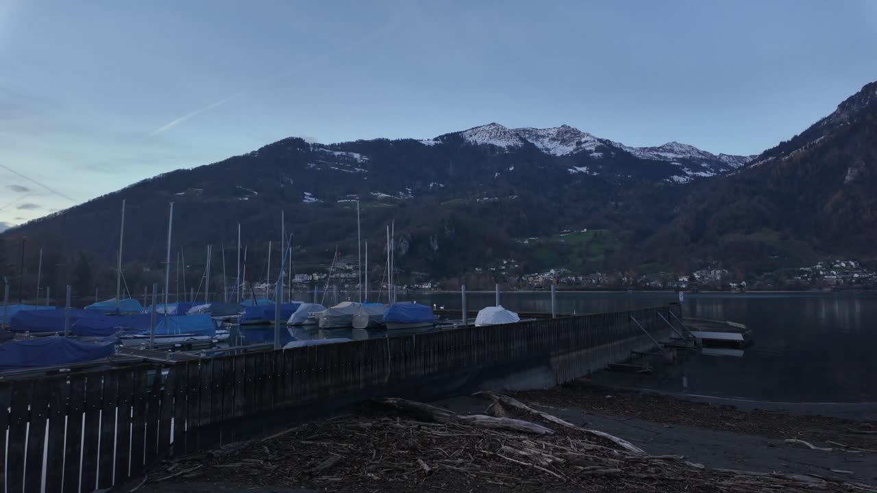 Switzerland Swiss Alps view Walensee Lake Walen marina port leisure outdoor activities winter