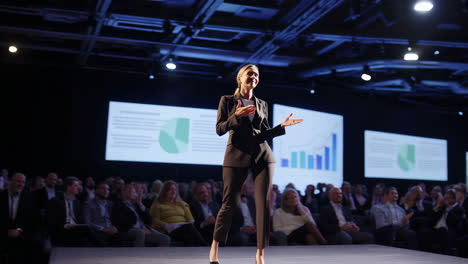 professional woman receiving applause at a business conference