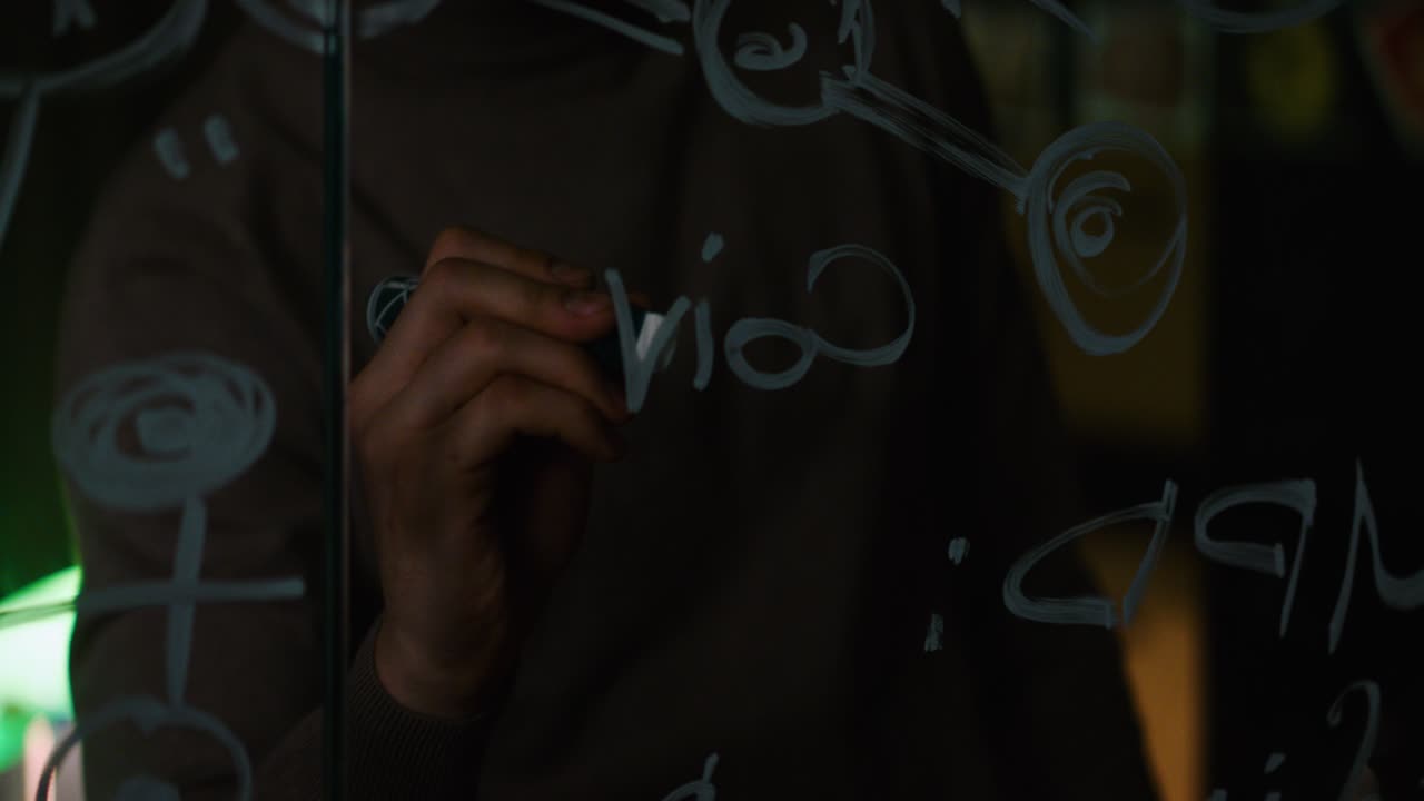 유리판에서 팀 브레인 스토밍 세션